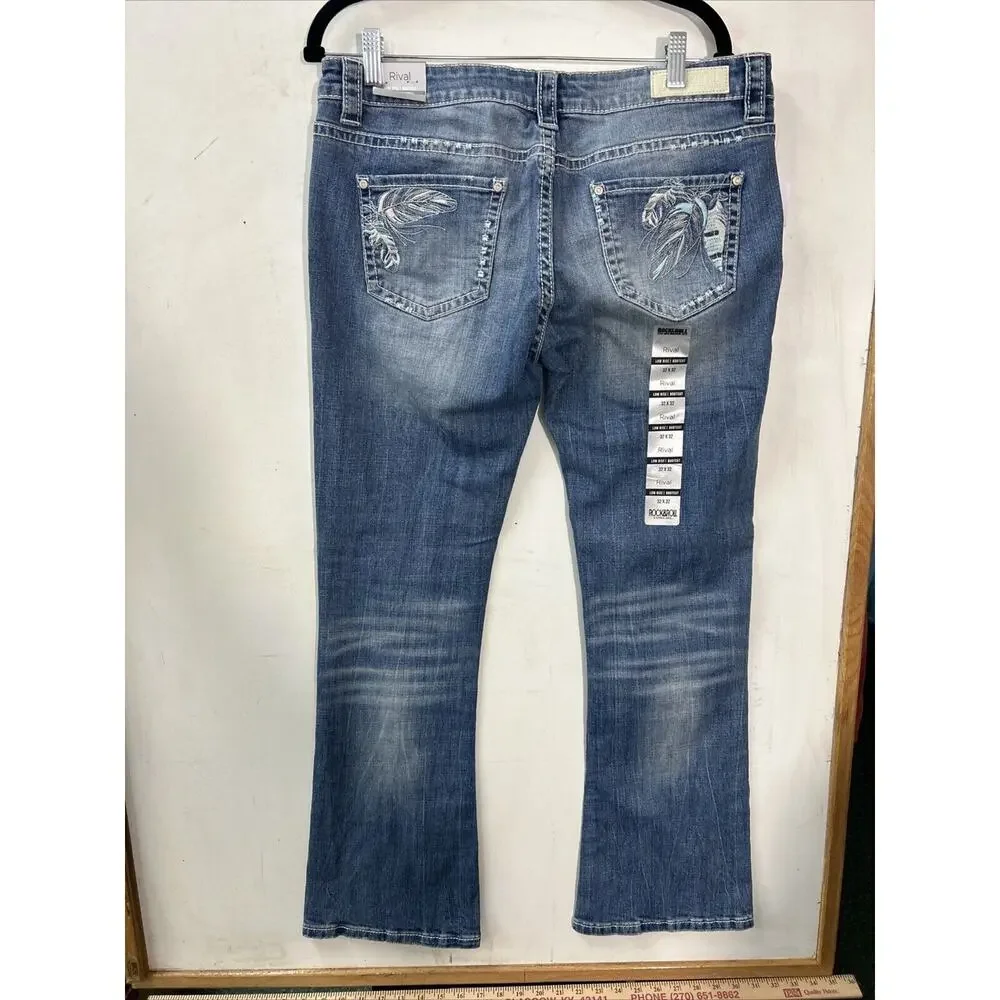 Rock & Roll Cowgirl Low Rise Bootcut Med Acid Wash Jeans Womens Size‎ 32x32 NWT - Picture 6 of 15
